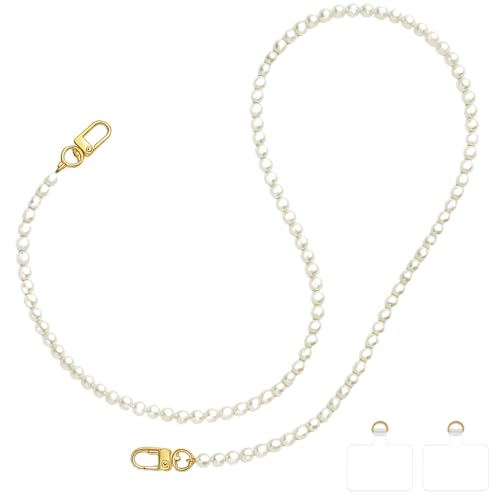 [Chicer] スマホショルダー パール クリアホルダー2点付き 斜めがけ 首掛け 軽量 120cm 落下防止 シンプル スマホストラップ 韓国風 おしゃれ かわいい レディース