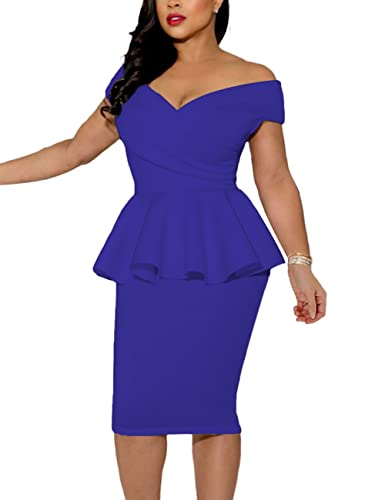 Image of MAYFASEY Church Dresses for Women Vintage Ruffle Peplum Wear to Work Office Business Cocktail Party Pencil Knee Dress