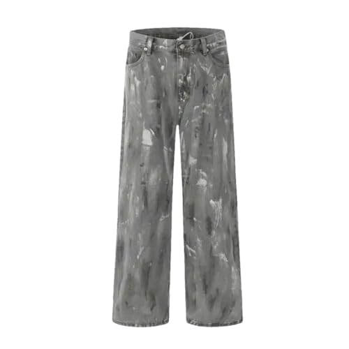 Men's High Street Jeans Washing Painted Printed Straight Loose Wide Leg Denim Pants