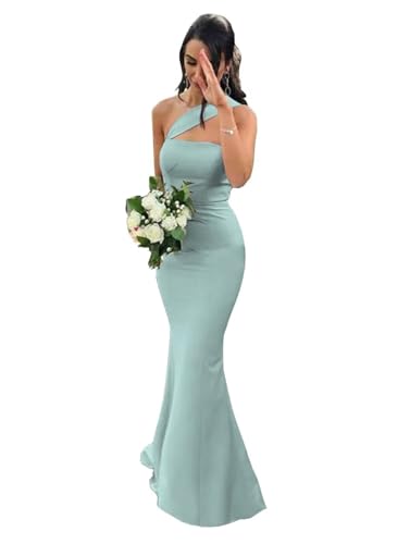 Image of Stretch Spandex Bridesmaid Dresses Long 2026 One Shoulder Formal Gowns Satin Mermaid Prom Wedding Guest DR0194N