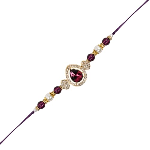 Image of I Jewels Designer Kundan Pearl Bhaiya Rakhi With Roli Chawal for Brother /Bro /Men with Rakshabandhan Card