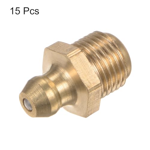 Image of HARFINGTON 15pcs Brass Straight Grease Fitting G1 /8 SAE Thread Hydraulic Grease Nipple Accessories for Car