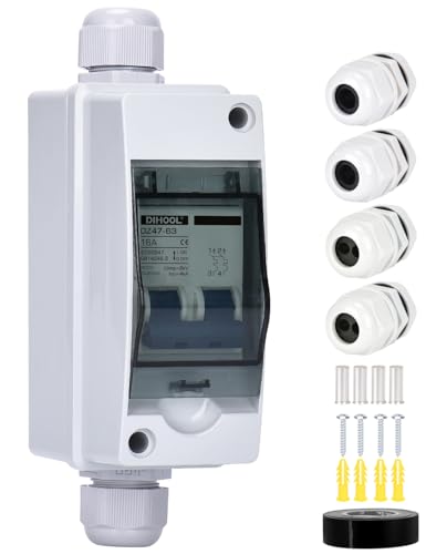 Leitungsschutzschalter 2 polig C 16a AC 230V (200-250V) schutzschalter mit IP65 Gehäuse Aufputz Verteilerkasten Verteilerdose