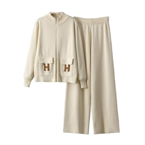 CHONG FENG XIA Women's Sweater Set Loose Zipper Cardigan with Wide Leg Knit Sets