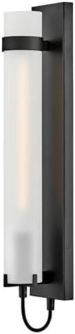 Hinkley Ryden Large Tall Single Light Sconce, Etched Glass, Ideal with T-Style Bulbs, Black Finish