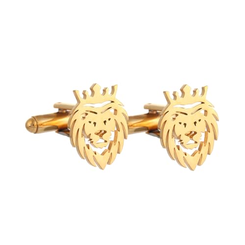 Image of Stainless Steel Animal Creative Crown Lion Brooches for Women and Men