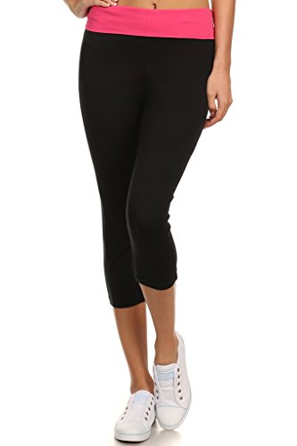 OPAS Yoga Capri with Fold Over Solid Waistband Pink-C
