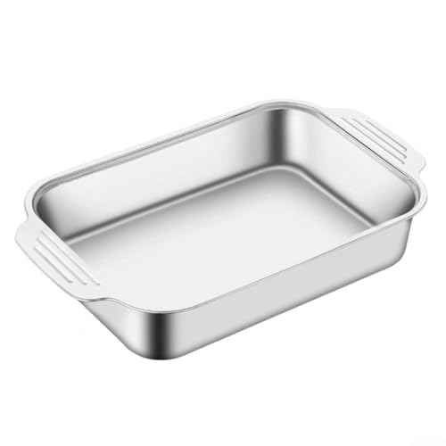 Sartén para asar pescado de acero inoxidable con dos orejas, compatible con cocinas de inducción, diseño profundo para una cocción segura sin pérdida de alimentos (B)