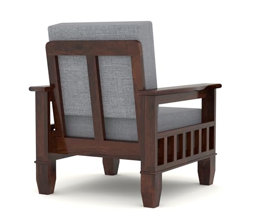 Image of NATRAJ ART & CRAFT Sheesham Wooden 1 Seater Sofa for Living Room | Rosewood 1 Seater Cushion Sofa with Side Newspaper Holder for Home & Office (Walnut, 1 Seater)