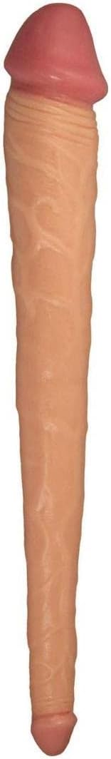 Hero - 14 Inch Double Dong - Fully Bendable - Realistic Veined Texture- Dual Ended Big Tip & Little Tip (White/Beige)
