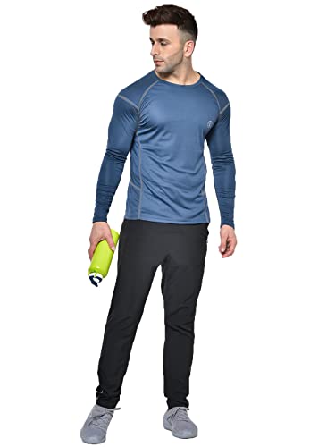 Image of CHKOKKO Men's Round Neck Full Sleeve Regular Fit Lightweight Quick Dry Self Design Activewear Gym Sports T-Shirt for Workout Training Fitness and Running IndigoGrey XXL