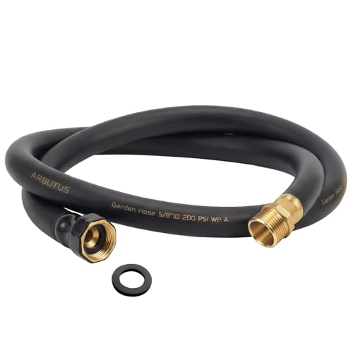 Garden Hose 5/8 x 5ft Brass Rubber Heavy Duty Water Hose 600 PSI Burst Pressure Durable Flexible Hose for Yard Car Wash Pets Black
