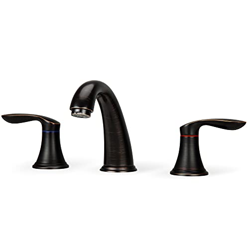 Bathroom Sink Faucet, Faucet for Bathroom Sink, Widespread ORB Bathroom Faucet 3 Hole with Stainless Steel Pop Up Drain and cUPC Lead-Free Hose-(Oil Rubbed Bronze 2 Packs)