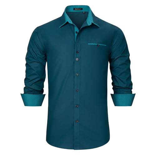 Enlision Chemises pour Homme Décontractées Chemise de Bureau Formelle Chemises à Manches Longues Chemise Classique Élégante Chemise, Couleur bleu-vert...