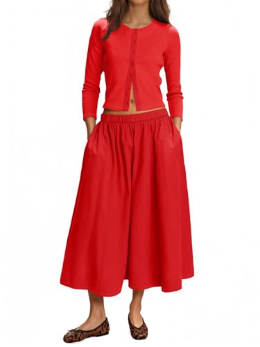 Tankaneo Womens 2 Piece Skirt Set Casual Ribbed Knit Cardigan Skirt Outfits