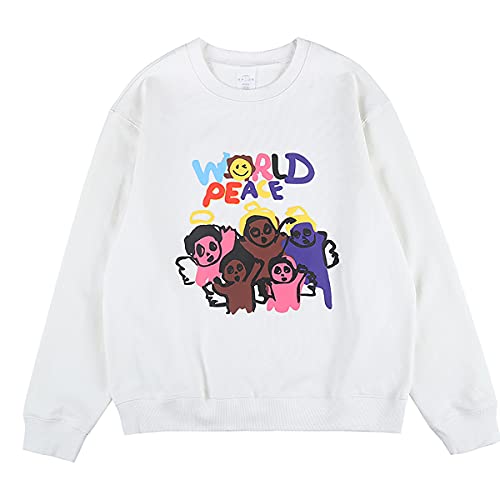 Arnodefrance World Peace Letter Print Sweatshirt Art Graffiti Hoodie Hip Hop Cotton Pullover White