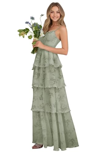 Fivsole Tiered Floral Bridesmaid Dresses for Women Long Chiffon Formal Party Evening Gowns