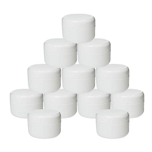 Houseables White Jar Container, 2 Oz, 60 ML Gram Capacity, Plastic, BPA Free, Double Wall w/Removable Inner Liners & Dome Lids for Cosmetic Samples, Cream, Lotion