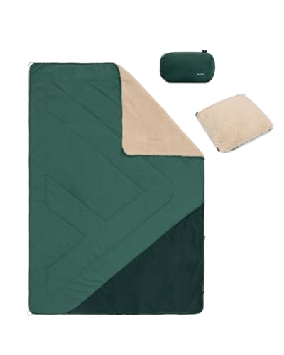 qeedo Teddy Outdoor-Decke 200×140 cm – wasserabweisend & raschelfrei, weiches Teddy-Fleece, Poncho-& Kissenfunktion, kompakt & pflegeleicht für Camping, Garten & Zuhause