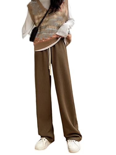 Pantalon en tricot côtelé fluide avec taille élastique confortable Sweejim
