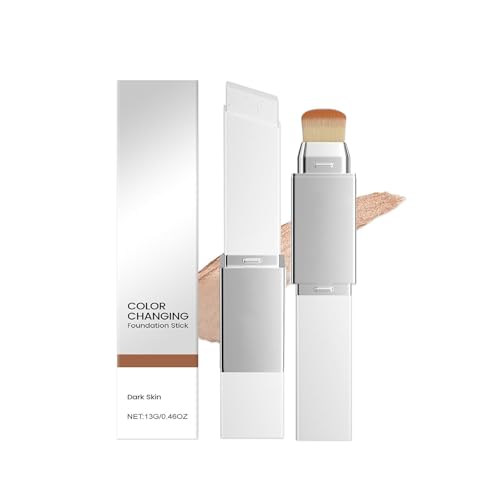 2026 Nueva Base de Maquillaje Coreana en Barra que Cambia de Color, Base de Maquillaje de Cobertura Media a Total, Diseño de Cabezal de Brocha Desmontable (Piel Oscura)