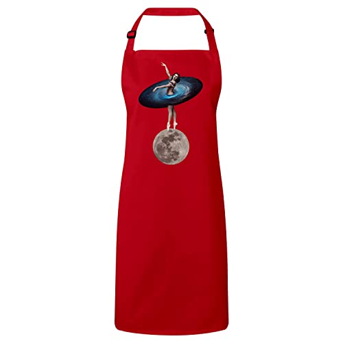Tablier cuisine lune galaxie art premium rouge de créateur