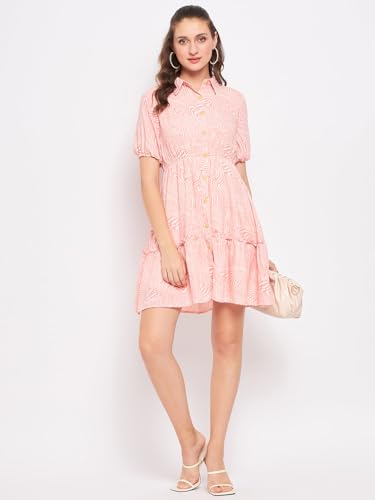 Image of Madame Printed Peach Dress for Women