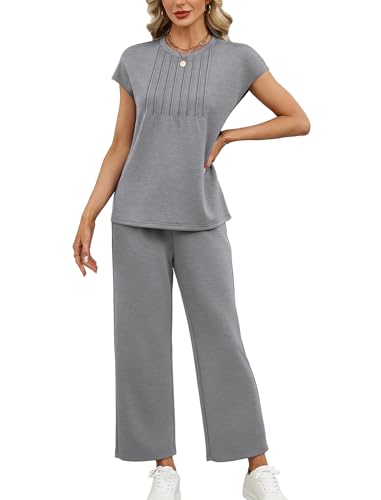 Image of Sampeel Two Piece Sets for Women Summer Vacation Outfits Cap Sleeve Tops Lounge Matching Sets Women Clothing
