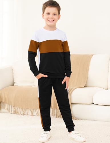 Babioboa Boy's 2 Piece Active Tracksuit Sets Casual Pullover Sweatsuit Color Block Long Sleeve Sweatshirts & Jogger Pants2