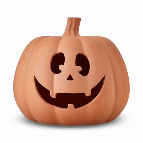 Halloween Handcrafted Terracotta Pumpkin, Clay Jack-o'-Lantern Tabletop Fall Halloween Decor, Celebrate Harvest Pumpkin Decorations Perfect for Home Fall Tabletop Accents, Brown (Brown-5.12 inch)