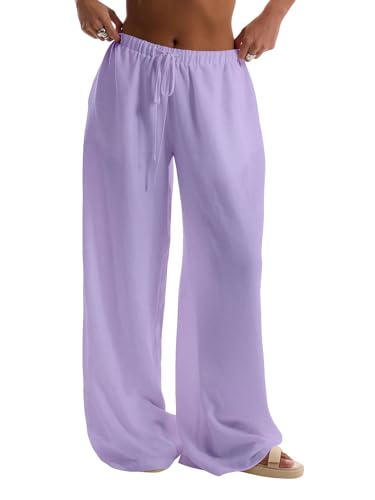 Image of RoseSeek Women's Beach Cover Ups Wide Leg Loose Linen Pants Swimsuit Coverup Summer Vacation Outfits 2026