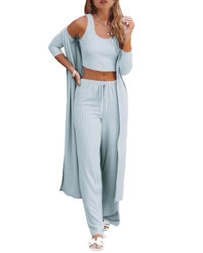 Image of Fessceruna Womens 3 Piece Lounge Pajamas Sets Cute Vacation Matching Set