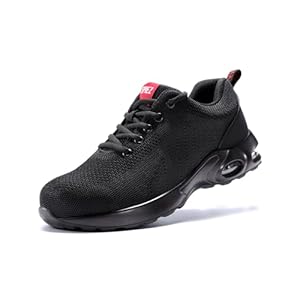 SPIEZ Air Cushion S1 Work Shoes Unisex – Breathable Safety Shoes Men Lightweight Trainers with Steel Toe Cap Sporty Women Black EU 36-46