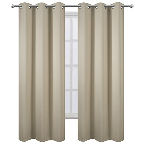 Image of LEMOMO Blackout Curtains 42 x 95 inch /Beige Curtains Set of 2 Panels /Thermal Insulated Room Darkening Bedroom Curtains