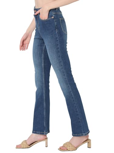 Image of VERO Moda Women High Rise High Waist Bootcut Flared Jeans | Wide Leg Bell Bottom Denim | Stretchy & Stylish Retro Look