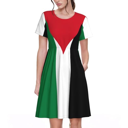 Robe Palestine à imprimé graphique rétro chic et manches courtes