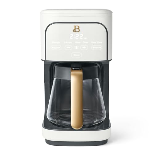 Image of Beautiful 12-Cup Programmable Coffee Maker with Touch Activated Display, Auto Brew Timer, Reusable Filter & Large Glass Carafe by Drew Barrymore (White Icing)
