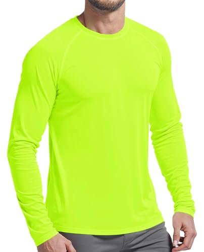 PLUMZJOY Mens UPF 50+ UV Sun Protection Shirts Outdoor Long Sleeve SPF Diving Rash Guard for Fishing Hiking Running Swim Green XL