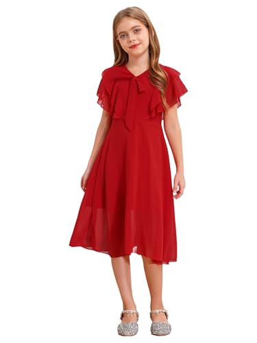 YiZYiF Girls Ruffled Sleeve V Neck Flower Girl Dress for Wedding Bridesmaids Flowy Chiffon Formal Party Pageant Gown4