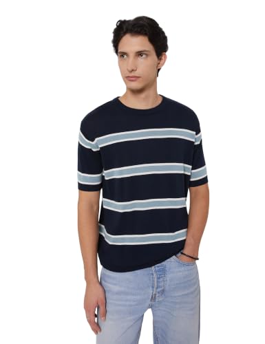 Image of Amazon Brand - Symbol Men's 100% Cotton Striped T-Shirts | Flat Knit Texture | Round Neck | Half Sleeve | Available in Plus Sizes