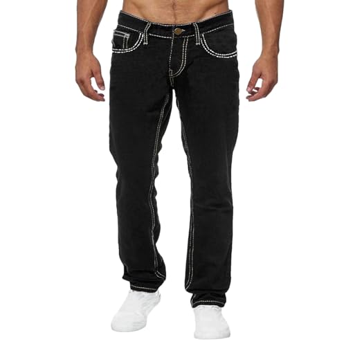 Men's Vintage Fit Washed Jeans Casual High Waist with Ripped Jeans with Pockets