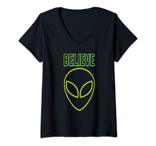 Mujer Retro Cool Believe Alien Area 51 Storm Area 51 Camisas Regalos Camiseta Cuello V