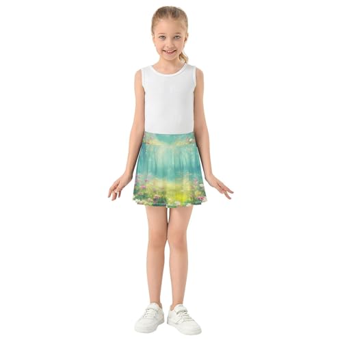 Colorful Forest Scene Flowers Girls Skorts Athletic Shorts Tennis Skirts Toddler Floral Teen Skirt 3t3