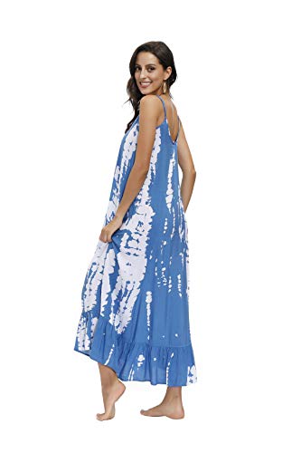 Image of BUENOS NINOS Women's V Neck Floral Maxi Dress Boho Printed Adjustable Spaghetti Strap Ethnic Beach Long Dress with Pockets