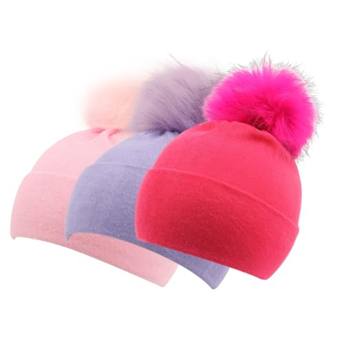 Kids Winter Hat Toddler Knitted Pom Beanie Hat Cotton Lined with Pom Pom Cap Baby Girls Boys Beanies
