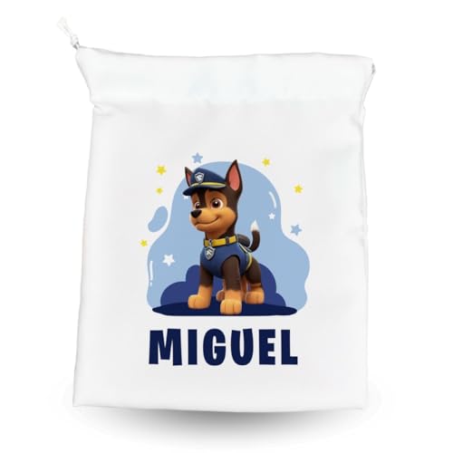 DEREGALOOS Bolsa de Merienda Personalizada Diseño Infantil | Bolsa Merienda Infantil | Mochila Guardería Personalizada | Regalos Personalizados | Regalos para Niños Vuelta al cole (Chase - Patrulla)