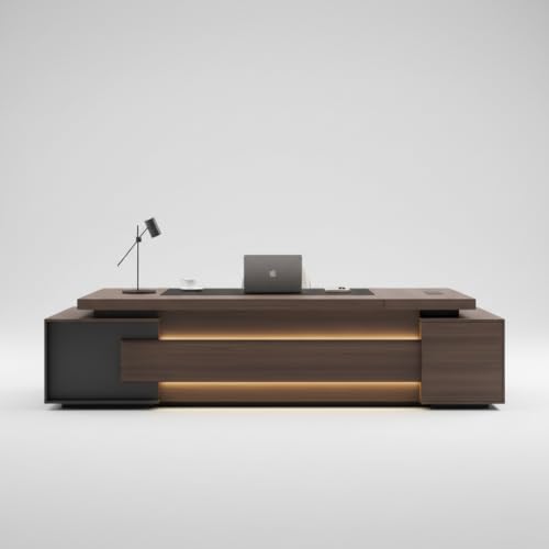 Image of Lakdi The Furniture Co Luxury Executive Director Table with Floating Worktop, Integrated LED Under-Glow, Dark Matte Finish, Premium Office Desk - LDL-731
