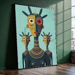 Tableau sur toile afrofuturiste de qualité supérieure avec châssis en bois d'art abstrait
