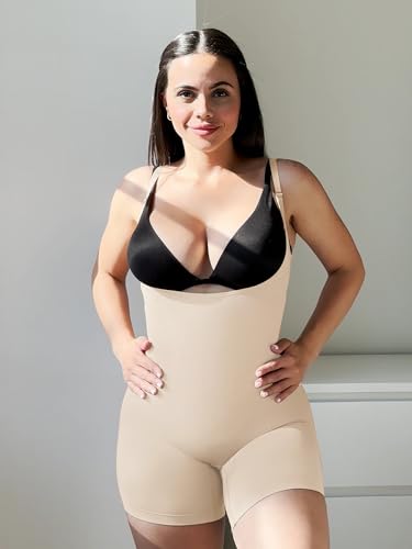 SHAPERX Open Bust Shapewear Tummy Control Bodysuits for Women Seamless Compression High Waisted Body Shaper