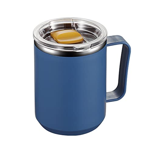 REITINGE Taza de acero inoxidable de doble pared con asa y tapa, taza aislada portátil con asa y tapa, acero inoxidable